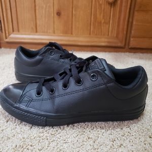 Boys converse black leather shoes
